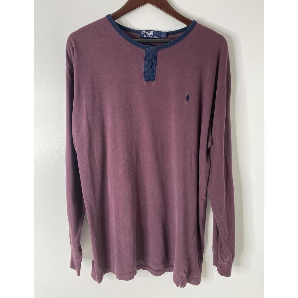 Vintage Polo Ralph Lauren Henley Shirt Men's Large Maroon 90s 100% Cotton Peru